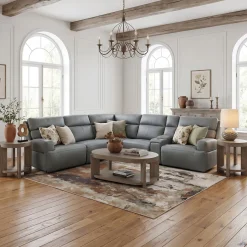 Ariel Leather Power Reclining Sectional with Heat & Massage