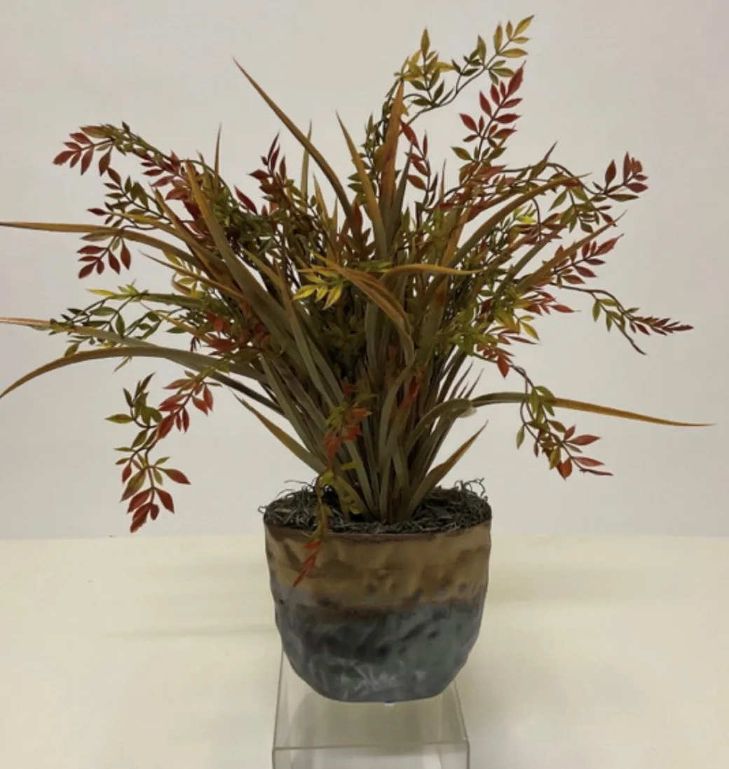 Grass in Metal Planter