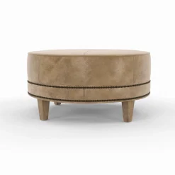 Medium Round Leather Ottoman