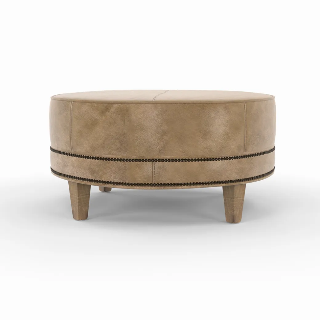 Medium Round Leather Ottoman